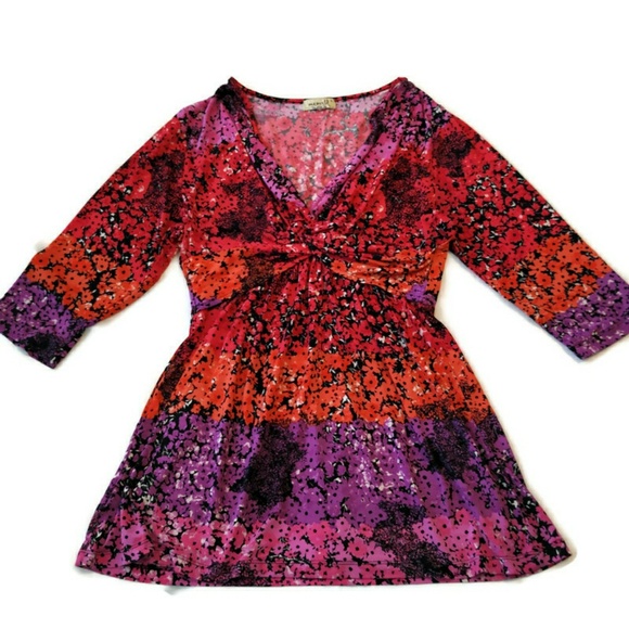 ONE WORLD Tops - One World Shirt Top S Twist Front Slinky Red Black